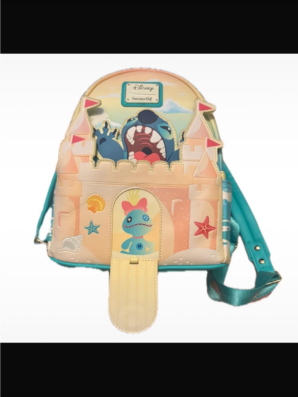 Loungefly Disney Lilo & Stitch Pastel Castle Backpack with Teal Straps